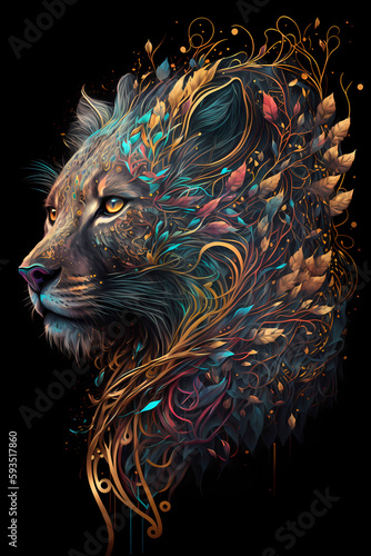 fantasy abstract portrait tiger with a colorful, generative ai