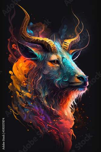fantasy abstract portrait goat with a colorful, generative ai
