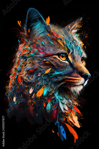 fantasy abstract portrait tiger with a colorful, generative ai