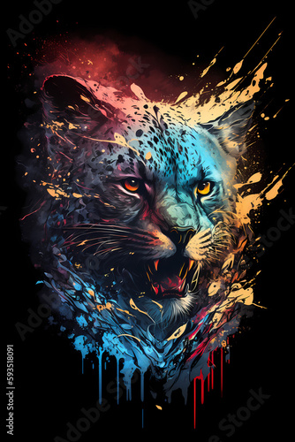 fantasy abstract portrait tiger with a colorful, generative ai