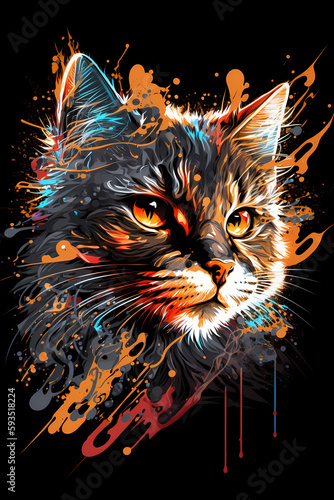 Bold Watercolor & Vectorcore Art – Fierce Portraits of Cat Warriors, Soldiers, generative ai