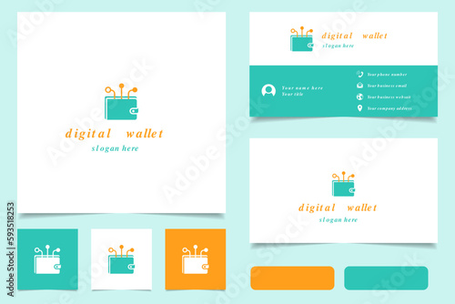 Digital wallet logo design with editable slogan. Branding book and business card template.