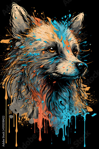 Fantasy abstract dog portrait painting with a colorful for T-shirt design.