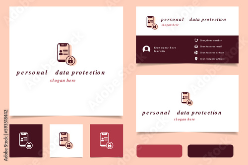 Personal data protection logo design with editable slogan. Branding book and business card template.