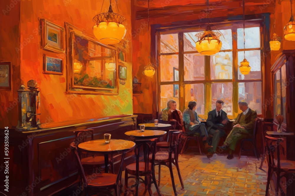 A Warm Evening at the Cafe: An Abstract Painting in Orange Hues A Warm Evening at the Cafe: An Abstract Painting in Orange Hues