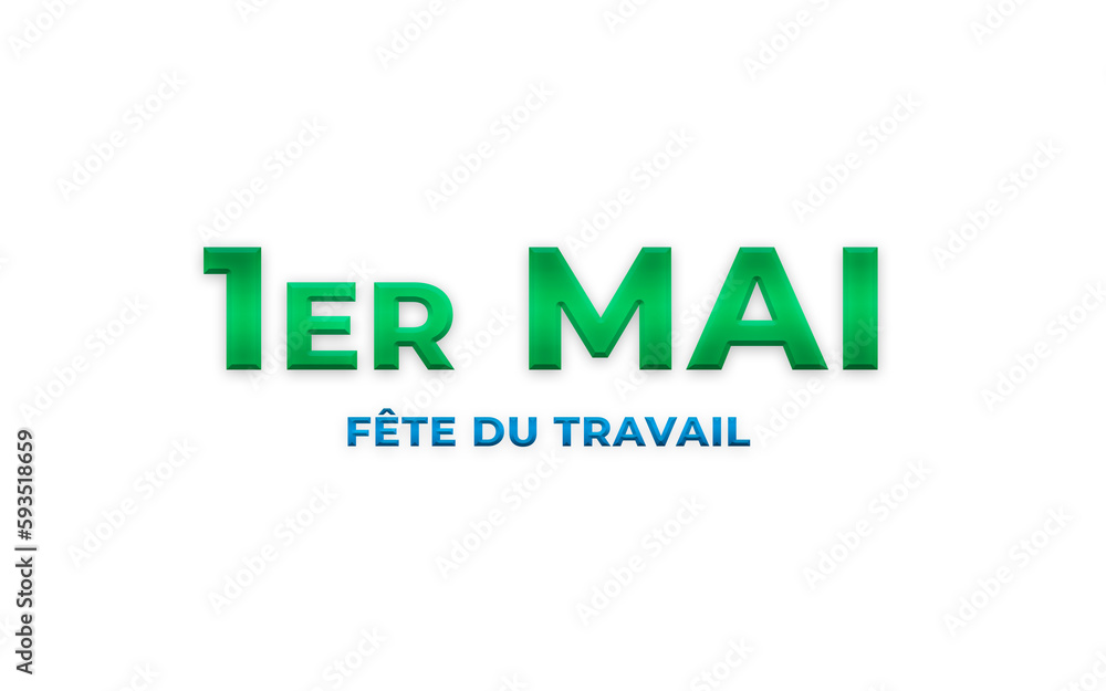 1er mai fête du travail internationale. Texte sur fond blanc premier mai en vert et bleu. 1er mai fête du travail internationale. Texte sur fond blanc premier mai en vert et bleu.