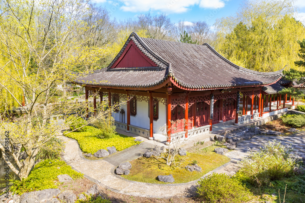 Chinese garden with temple in the hortus botanicus of Haren, Netherlands Chinese garden with temple in the hortus botanicus of Haren, Netherlands
