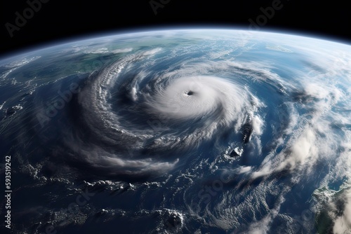 Super Typhoon, tropical storm, cyclone, hurricane, tornado, over ocean. Weather background. Typhoon, storm, windstorm, superstorm, gale moves to the ground. Generative Ai.