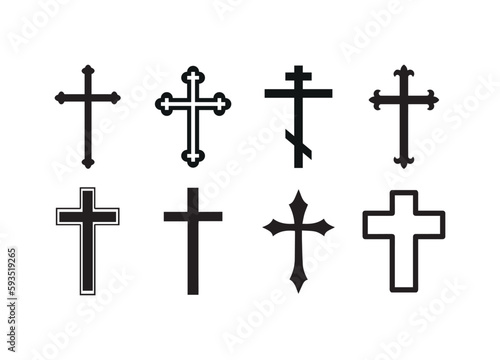 cross. set of flat icons with crosses. Christianity. faith and religion. collection of simple black and white icons.