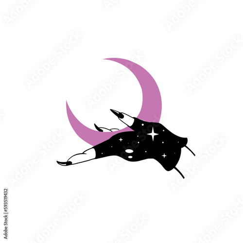Moon in the witch's hand. Vector illustration . Concept of the power, universe, believers, witch for prints, tattoo design, stickers etc