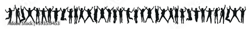 Silhouette of kids jumping together with hands up vector set. photo