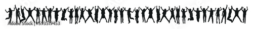 Silhouette of kids jumping together with hands up vector set.