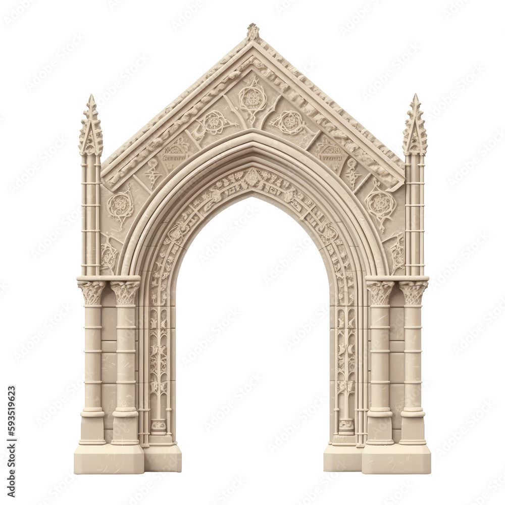 Obraz premium Stone vintage arch door Elements of the architecture of buildings in the Gothic style on isolated transparent background png. Generative ai