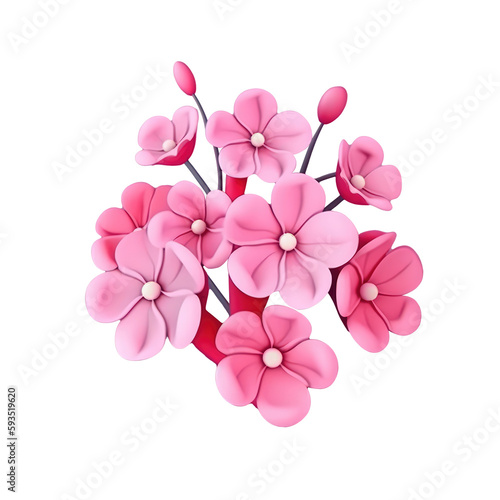 Lovely pink sakura in spring 3d icon illustration logo isolated background transparent png. Generative ai