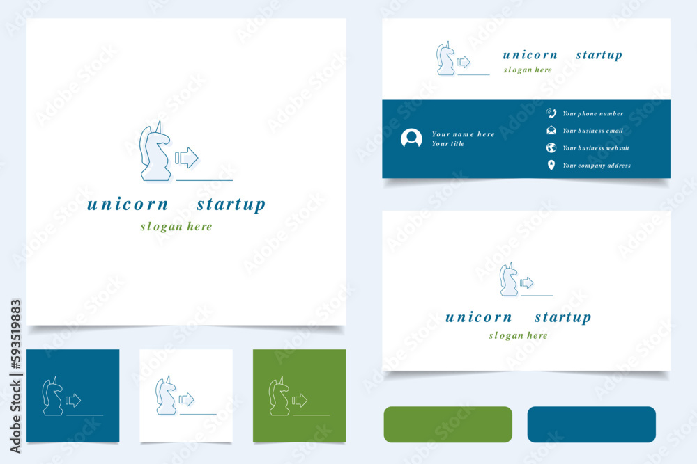 Unicorn startup logo design with editable slogan. Branding book and business card template. Unicorn startup logo design with editable slogan. Branding book and business card template.