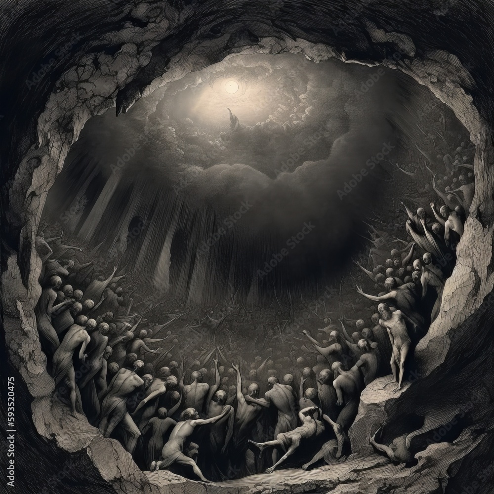 9 circles of Dante's hell painting. The image depicts the concept of ...