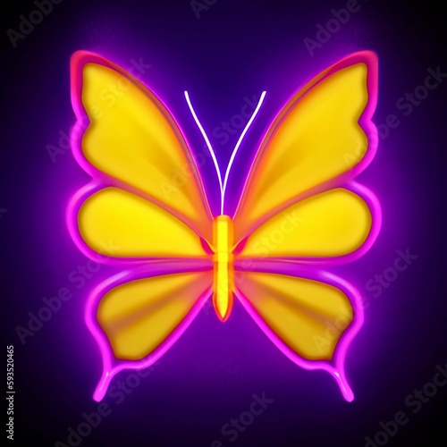 Yello and pink color 3D butterfly art with dark background. Digital art on purple background. © Web Marsal