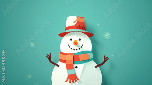 Snowman with hat and scarf, generative AI. © puhimec