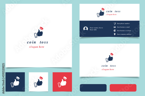 Coin toss logo design with editable slogan. Branding book and business card template.
