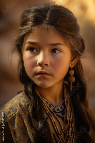 A captivating portrait of a Navajo girl wearing tradition clothing © Divergent AI