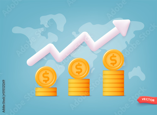 Financial investment. Creative concept of market movement. Bank deposit, profit finance. 3D Web Vector Illustrations.