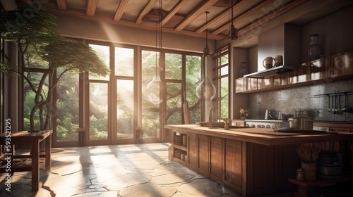 Asian wood kitchen structure