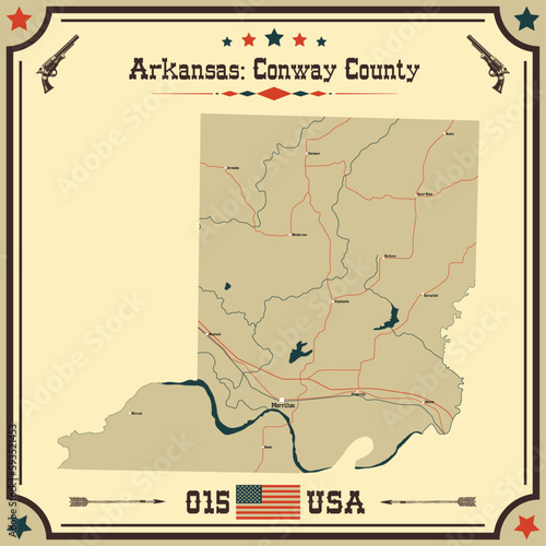 Large and accurate map of Conway County  Arkansas  USA with vintage colors.