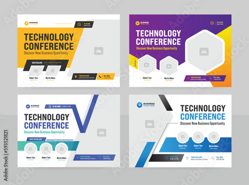 Technology conference flyer bundle. Technology conference webinar flyer and online webinar and technology conference social media banner layout. 