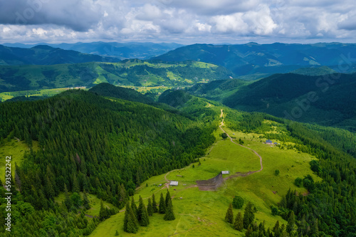 Peaceful scene of misty mountains. Location place of Carpathians mountains, Ukraine, Europe. Photo wallpaper. Aerial photography, top view drone shot. © Ryzhkov Oleksandr