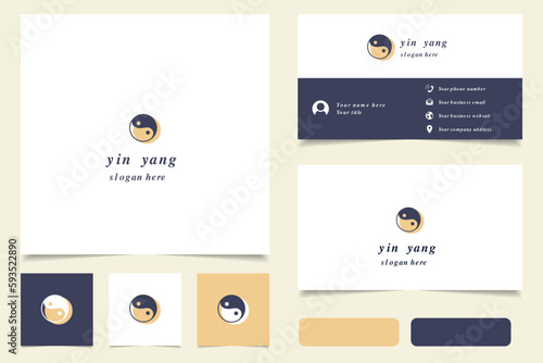 Yin yang logo design with editable slogan. Branding book and business card template.