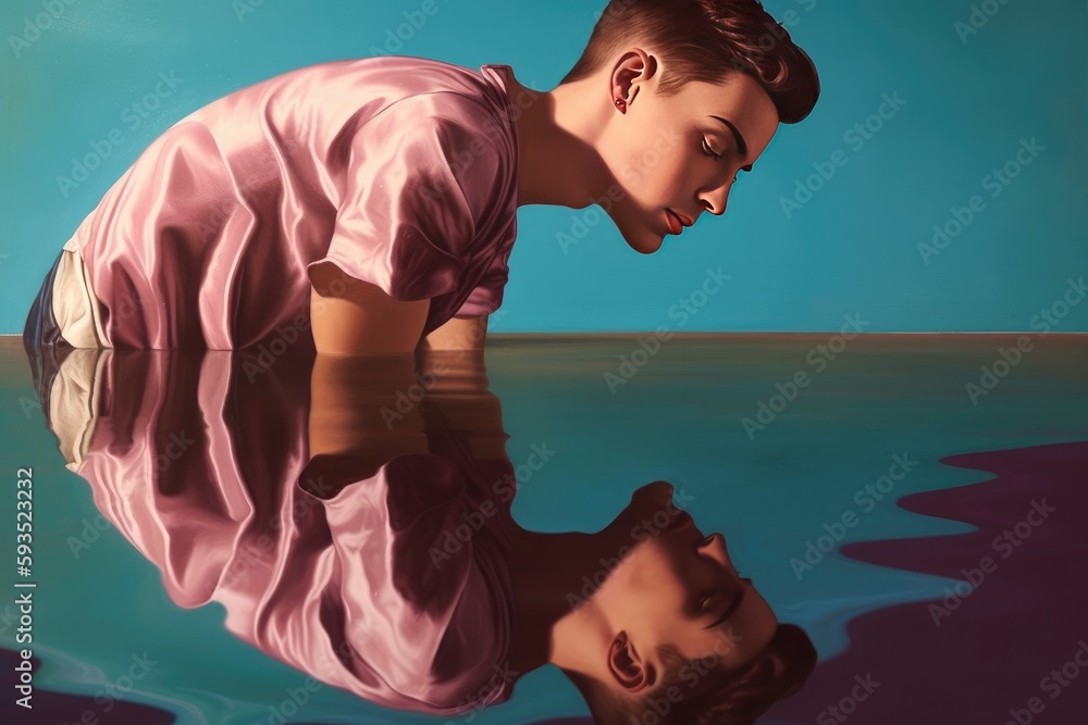 Narcissus in love with his own reflection in the water , narcissism