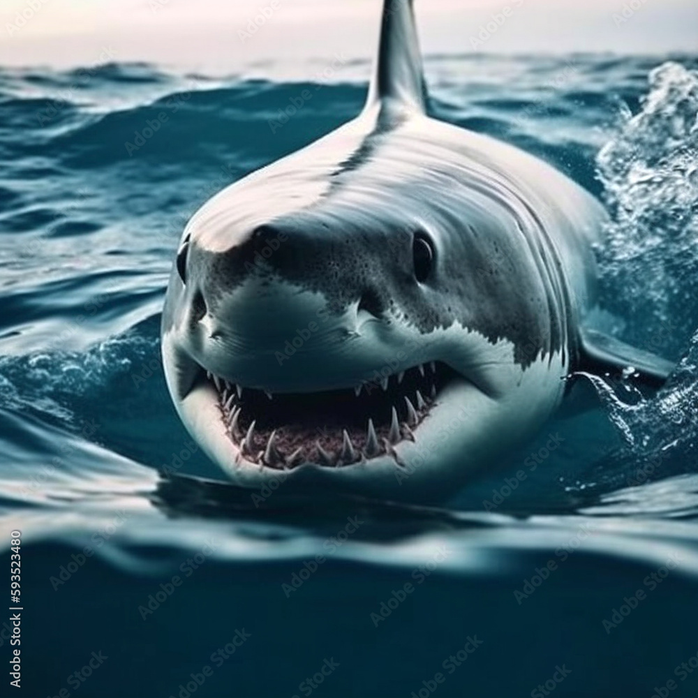 Obraz premium Great toothed white shark in the sea