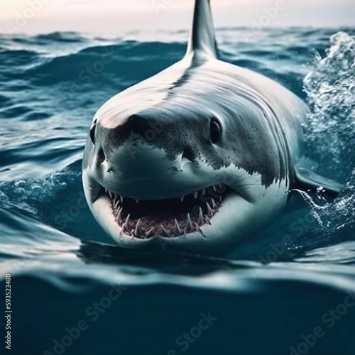 Great toothed white shark in the sea