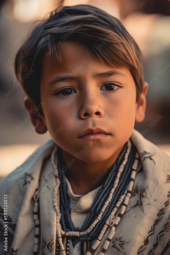 A captivating portrait of a Navajo boy wearing tradition clothing A captivating portrait of a Navajo boy wearing tradition clothing
