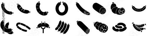 Sausages icon vector set. Meat products illustration sign collection. BBQ symbol or logo.