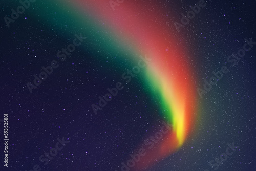 Night starry sky and Northern lights. Red green aurora borealis
