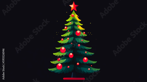 Festive illustration with a Christmas tree decorated with balls. generative AI.
