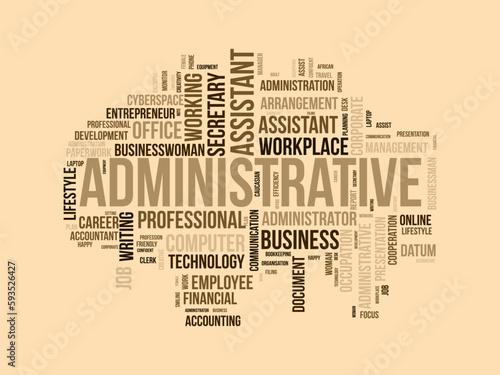 Word cloud background concept for Administrative assistant. Business presentation, career planning working of professional assist. vector illustration.