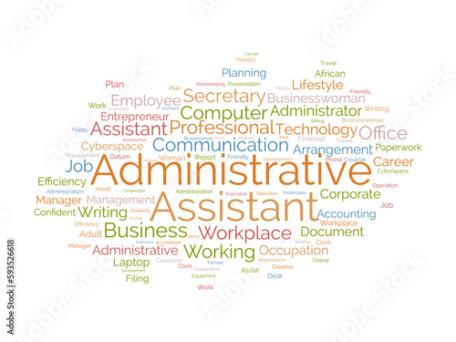 Word cloud background concept for Administrative assistant. Business presentation, career planning working of professional assist. vector illustration.