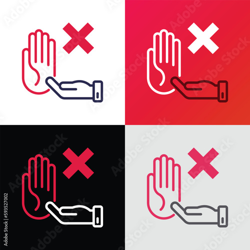 Rejected thin line icon: hand holding cross mark, stop sign. Declined, cancelled. Modern vector illustration.