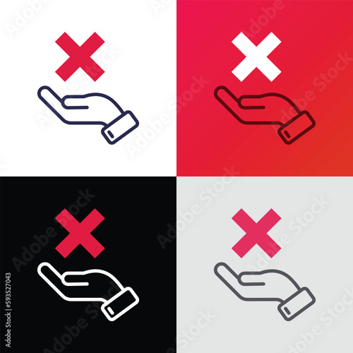 Rejected thin line icon: hand holding cross mark. Declined, cancelled. Modern vector illustration.