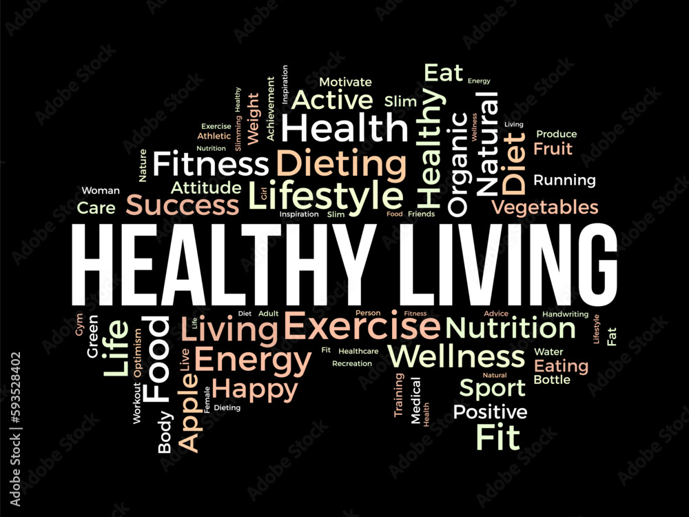 Word cloud background concept for Healthy living. diet exercise, fit lifestyle with organic food of eating energy. vector illustration. Word cloud background concept for Healthy living. diet exercise, fit lifestyle with organic food of eating energy. vector illustration.