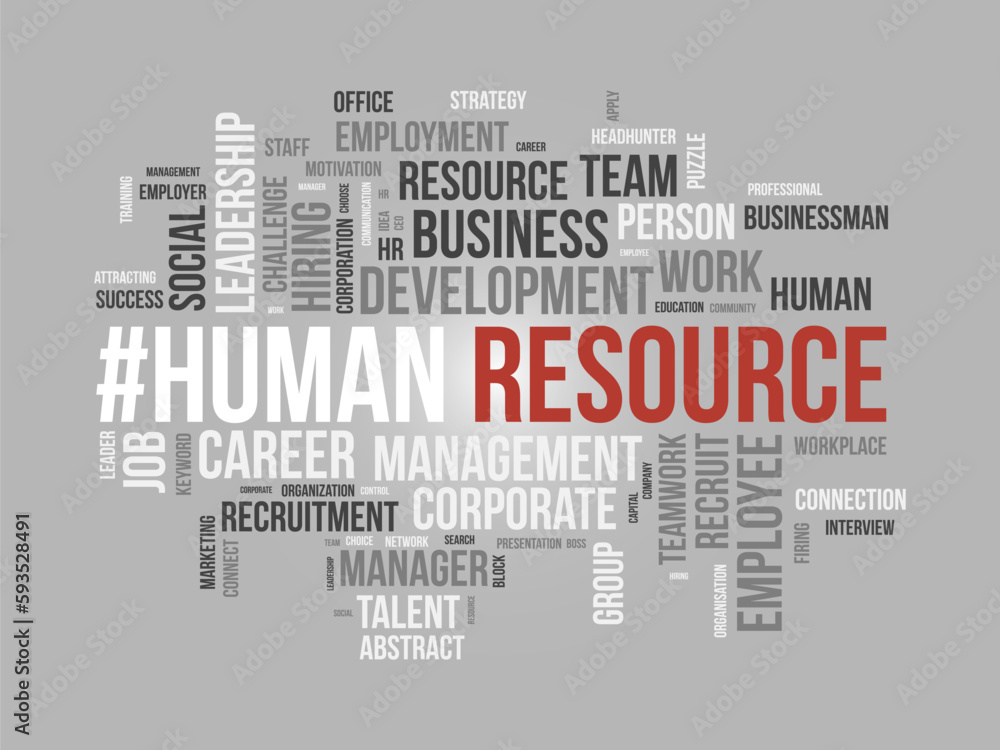 Fototapeta premium Word cloud background concept for Human resource. Business management, corporate employee development of teamwork presentation. vector illustration.