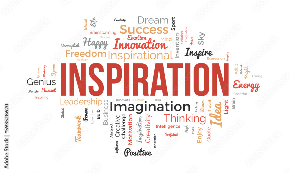 Obraz premium Word cloud background concept for Inspiration. Creative innovation, intelligence imagination idea of business vision. vector illustration.