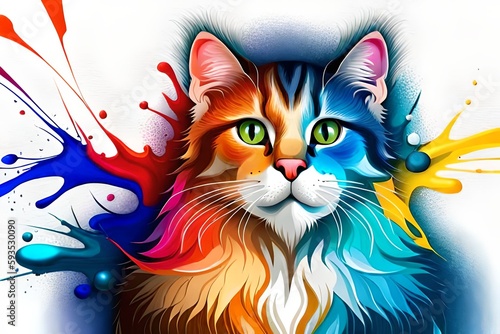 Splash painting cat, Cats lovers, Generative AI