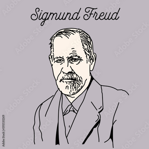 Sigmund Freud was an Austrian psychologist and founder of psychoanalysis who had a significant influence on psychology, medicine, sociology, anthropology, literature, and art. Vector.