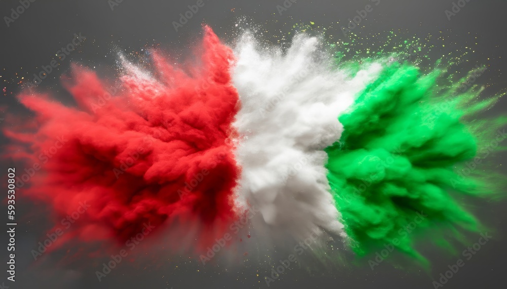 colorful italian tricolore flag red white green color holi paint powder