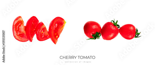 Fototapeta Naklejka Na Ścianę i Meble -  Cherry tomato isolated on white background. Falling cherry tomatoes.