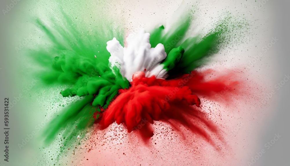 colorful italian tricolore flag red white green color holi paint powder