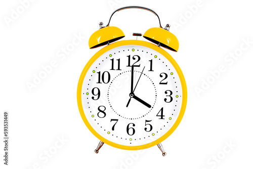 Yellow alarm clock isolated on the white background